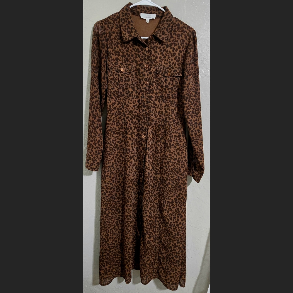 Lucky Brand Brown Animal Print Long Sleeve Dress
